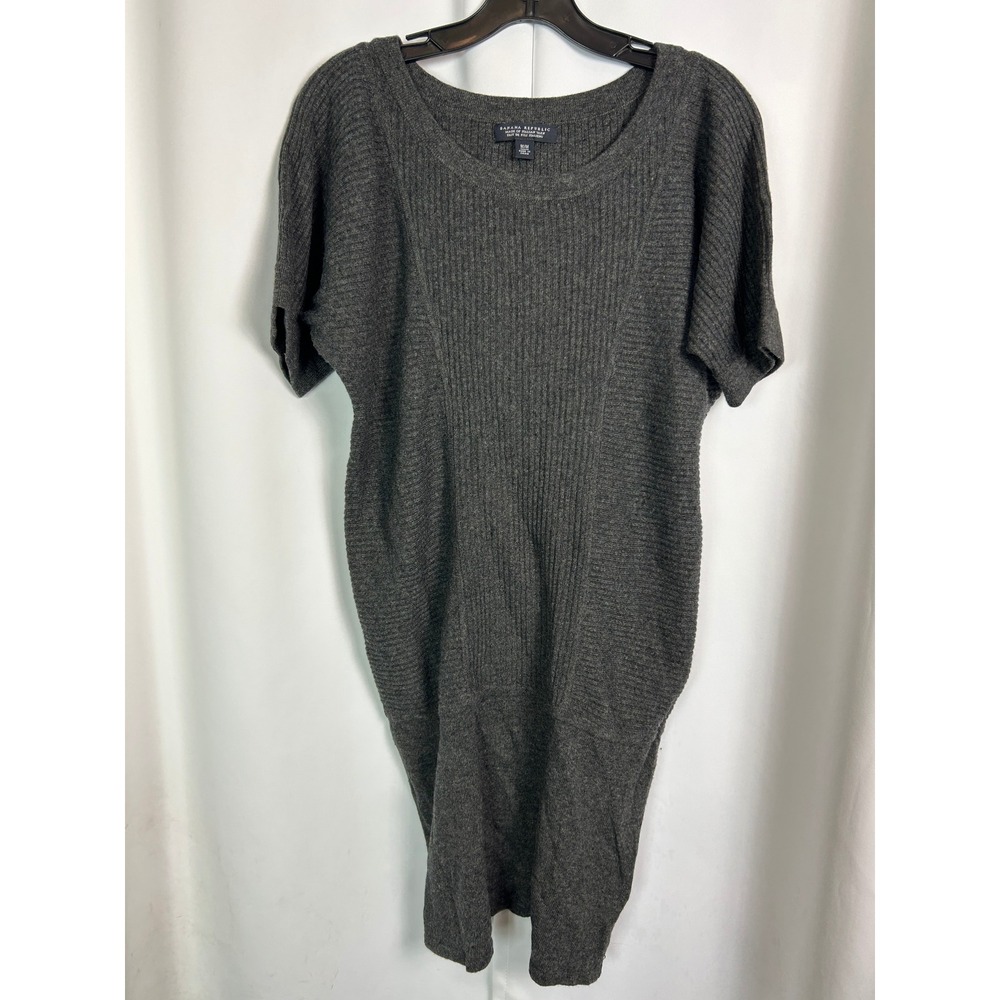 Banana Republic Gray Ribbed Wool Cashmere Blend Knit Short Sleeve Dress M
